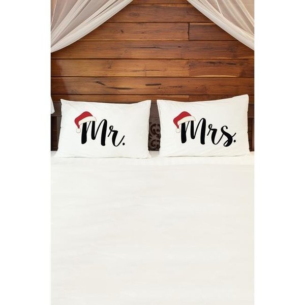 One Bella Casa One Bella Casa 74375PCE59 15 x 19 in. Mr Mrs Santa Hat Pillowcases - Black & Red; Set of 2 74375PCE59